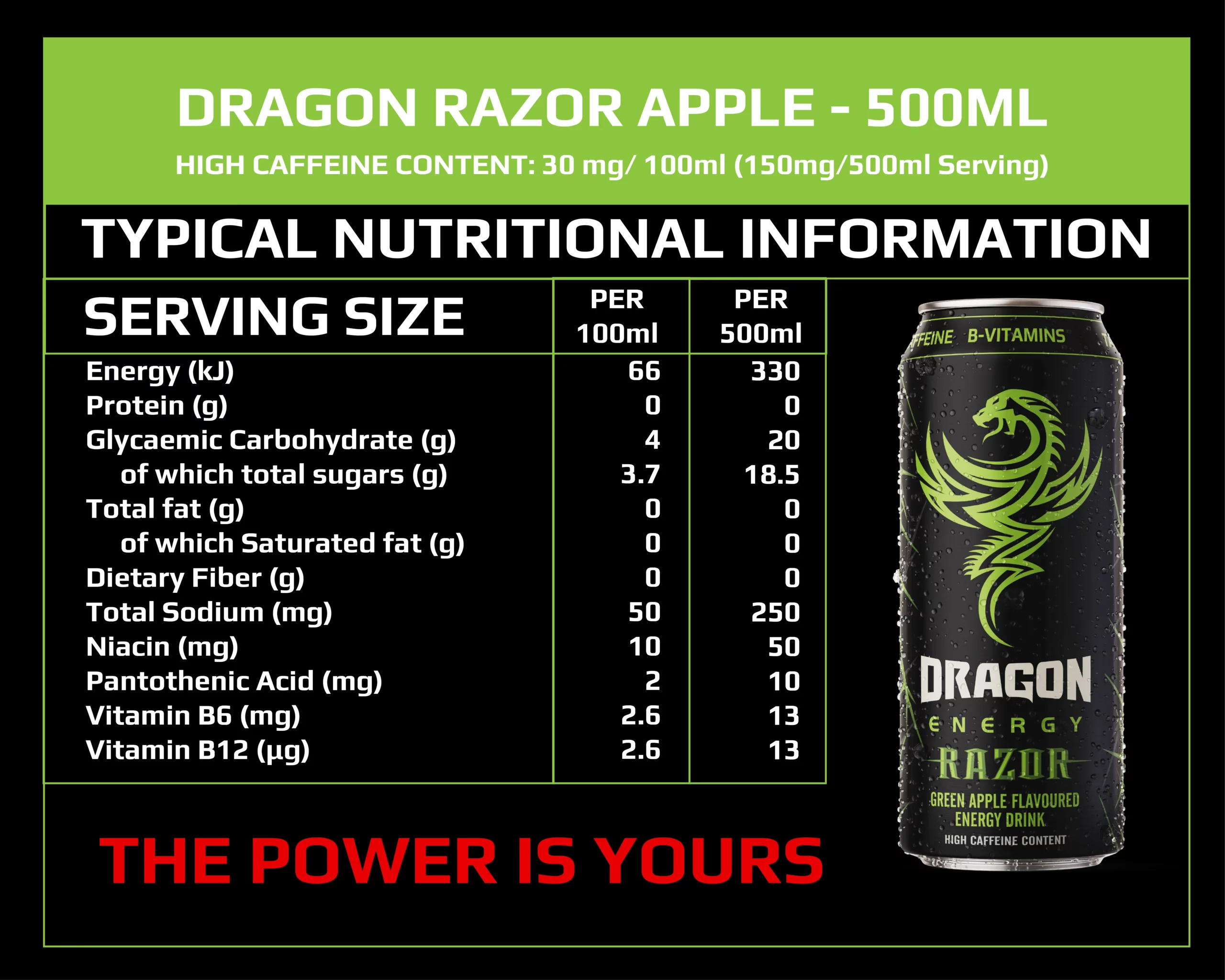 Dragon Energy Drink Green 6X500ml - Image 2